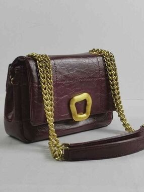 Songmont Burgundy Leather Crossbody with Gold Chain and Accent